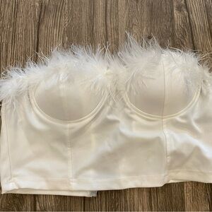 SHEIN White Feather Trim Crop Top